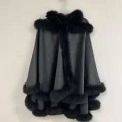 グレー ファー付き ポンチョ