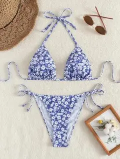 ディティ花柄プリント タイバック トライアングル・ビキニ・スイムスーツ