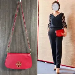 トリーバーチ　2WAY チェーンショルダー　クラッチバッグ レザー レッド