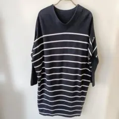 COMME CAネイビーとホワイトのストライプVネック長袖チュニック9号