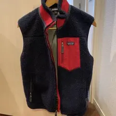 patagonia フリースベスト S ネイビー/レッド