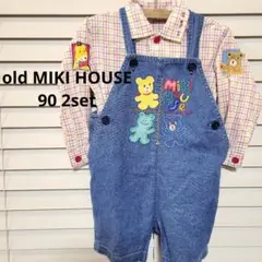 レトロ オールド パッチワーク デニム オーバーオール アップリケブラウス 90