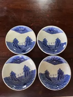 江戸後期古伊万里染付 山水図 小皿 5客セット 陶磁器 茶道具柄がとても良い 江戸後期古伊万里染付 山水図 小皿 5客セット 陶磁器 茶道具柄がとても