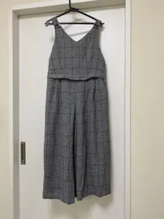 秋冬　グレー系チェック Vネック サロペット