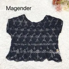 s3381【マジェンダ】半袖 かぎ編み ニット ハート 黒 透け 個性的 F