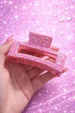 デコ ヘアクリップ ピンク ラインストーン