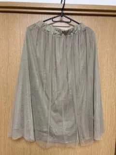 earth music&ecology カーキ 膝丈チュールスカート サイズF