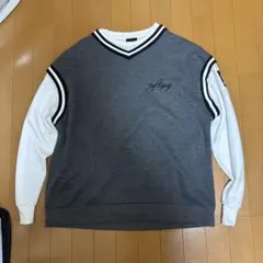 REPEZEEN グレー/ホワイト Vネック トレーナー L