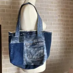 デニムリメイク　トートバッグ　パッチワーク