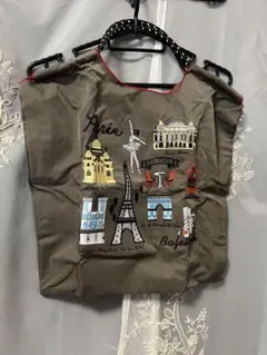 未使用 刺繍バッグ パリ柄 ロープハンドル エコバッグ トートバッグ
