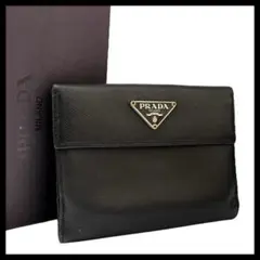 PRADA プラダ 二つ折り財布 三角ロゴ サフィアーノ レザー 블랙