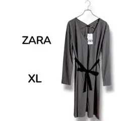 新品【ザラ ZARA】ワンピース 長袖 ドレス グレー Vネック XL シンプル