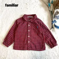 familiar ファミリア チェック柄長袖シャツ 90cm 赤系 キッズ 綿