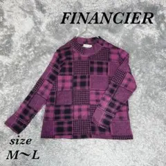 フィナンシェ M〜L トップス チェック柄 ニット 長袖 ハイネック