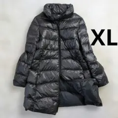 【美品】ユニクロ XL ヘリンボーン柄 ダウンコート グレー 黒 ダブルジップ