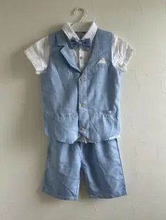 子供用 ブルー チェック柄 スーツ　4点セット140cm