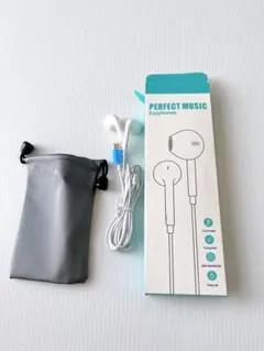 【未使用】Type-C 有線イヤホン マイク付き 高音質 ホワイト ポーチ付き