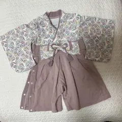 mocmof 袴ロンパース 幾何学模様の着物風ドレス 70cm ピンク