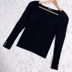 JUSGLITTY スクエアネックリブニット ブラック M相当 レーヨン混