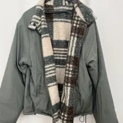 kutirチェック柄フリースリバーシブルジャケットブルゾン