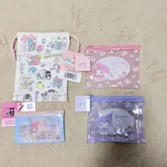 〈4点セット〉マイメロ、クロミ、サンリオキャラクターポーチ、きんちゃくセット