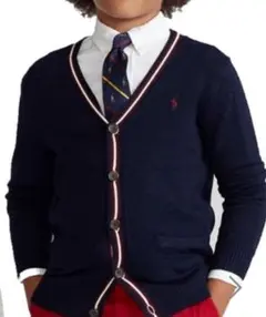 ポロラルフローレンコットンカーディガンネイビー キッズM 刺繍ロゴ 小さいサイズ
