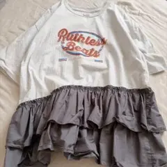 ニコアンド　布帛コンビフリルロックＴシャツ　M グレーのサムネイル