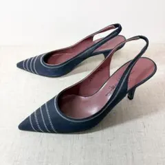 極美品★銀座かねまつ パンプス スリングバック ポインテッドトゥ 本革 24cm