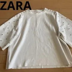 ZARA スタッズ付き 五分袖カットソー ホワイト　M