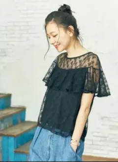 earth music&ecology レースプルオーバー ブラウス