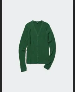 UNIQLO グリーン エクストラファインメリノリブショートカーディガン（長袖）