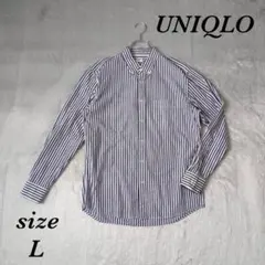 ユニクロ (L) ストライプ柄 ボタンダウン シャツ 長袖 薄手 綿100%