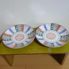 古い皿　レトロ　手描き　陶磁器皿2枚セット