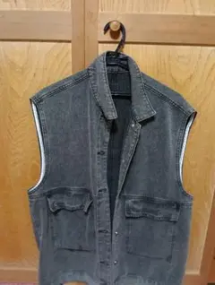 ダークグレー ノースリーブ デニムジャケット