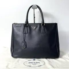 美品 PRADA ラックス サフィアーノ トートバッグ 黒 3角ロゴ ガレリア