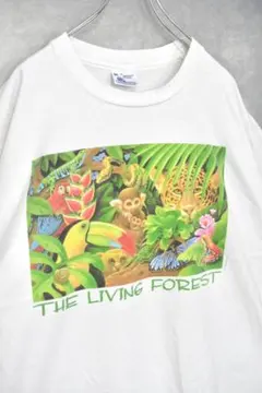 USA製 90s 森の中の動物 printed t-shirt シングルステッチ