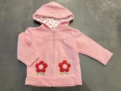 【ミキハウス】　花柄フード付きパーカー ピンク