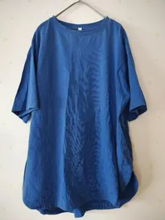 本日最終オーガニックコットンUVカット青色半袖Tシャツ裾ラウンドのサムネイル