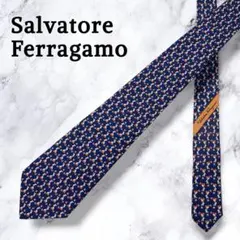 【新品】Ferragamo フェラガモ ネクタイ シルク イタリア製 ネイビー