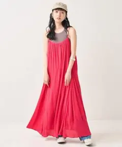 ピンク キャミワンピース ロング丈