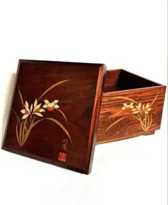 会津塗 明峰 古木シリーズ もくめ 洋蘭 木製 2段 重箱 伝統工芸