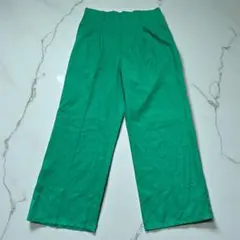 GU 3XL リネンライク ワイドパンツ グリーン 大きいサイズ ゆったり