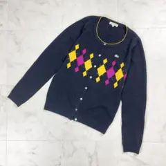 美品 LACOSTE アーガイル柄カーディガン ブラック サイズ40*KD252