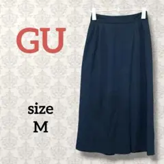 ジーユー【M】ウエストゴムロングフレアススカート 体型カバー フェミニン 紺