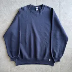 90s USA製 RUSSELL 無地スウェット 前V ネイビー XXL