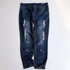 antiqua アンティカ ゼブラ柄ハラコデニム ダメージ ヴィンテージ L