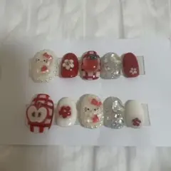 ネイルチップ　キティ　赤　ネイルシール