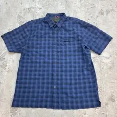 Eddie Bauer　オンブレチェックシャツ　L　ブルー　半袖シャツ　古着のサムネイル