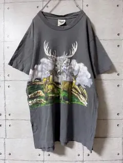 USA製 アニマル プリント Tシャツ 90s M グレー 古着 ビンテージ