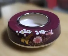 富士七宝 赤色 花柄 陶器製 円形灰皿